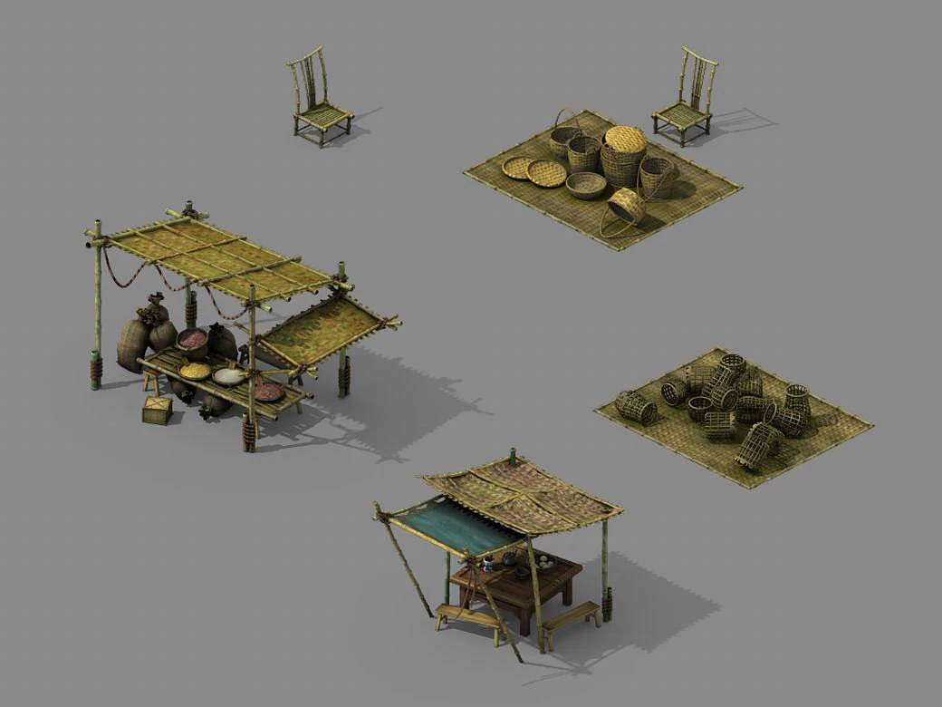new village - bamboo stand 3D Model .c4d .max .obj .3ds .fbx .stl .blend 