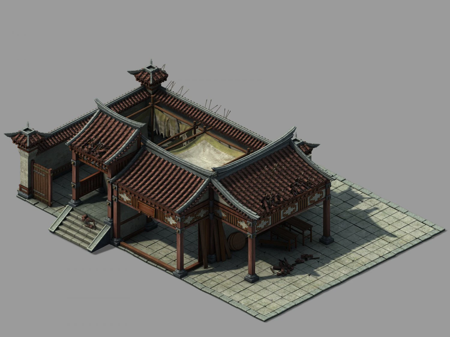 war - broken granary 02 3D Model .c4d .max .obj .3ds .fbx .stl .blend 