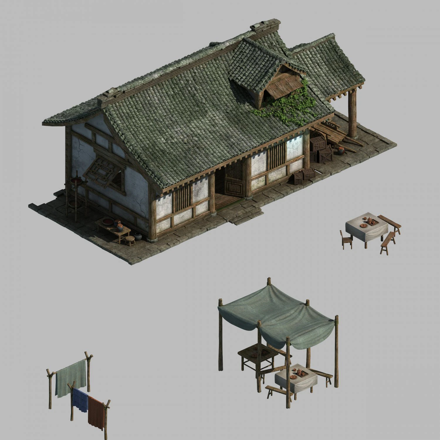 china tang dynasty - fisherman house 01 3D Model .c4d .max .obj .3ds .fbx .stl .blend 