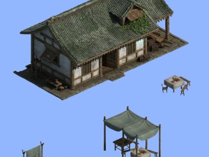 china tang dynasty - fisherman house 01 Modelo 3D