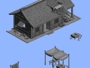 china tang dynasty - fisherman house 01 Modelo 3D