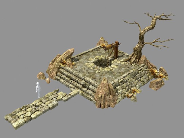 desert - dry well - dry tree - scene Modello 3D .c4d .max .obj .3ds .fbx .stl .blend