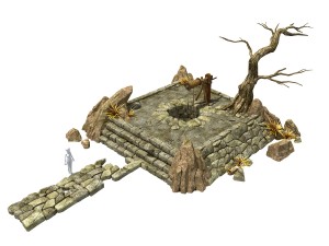 desert - dry well - dry tree - scene Modello 3D