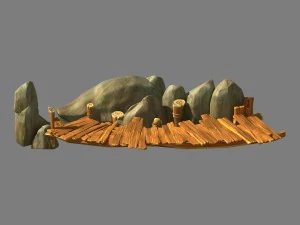 broken - wooden bridge - stone 03 3D Model