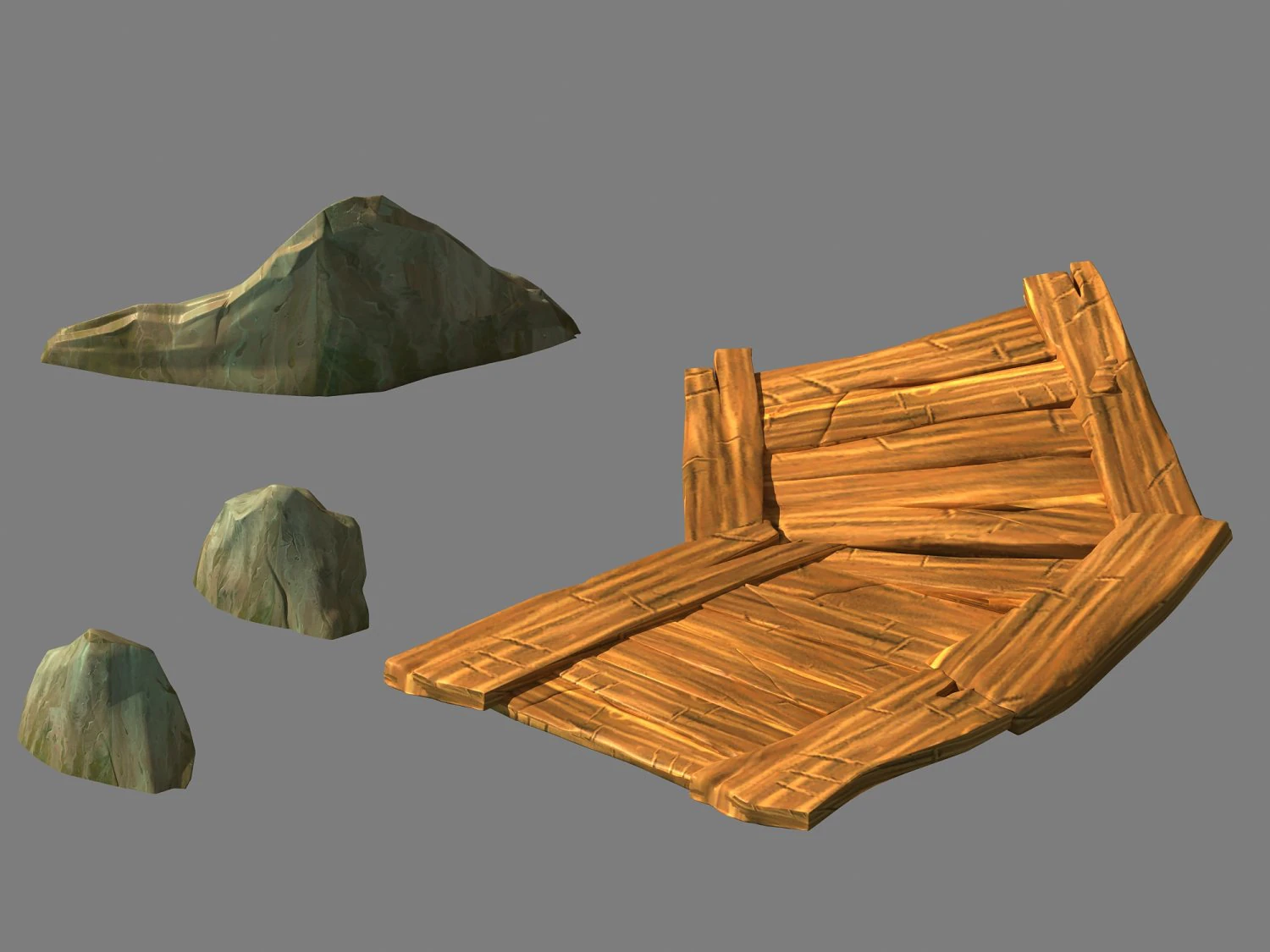 broken - wooden bridge - stone 06 3D Model .c4d .max .obj .3ds .fbx .stl .blend 