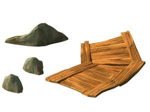 broken - wooden bridge - stone 06 3D Model