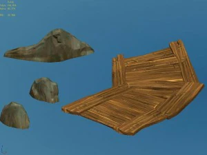 broken - wooden bridge - stone 06 3D Model