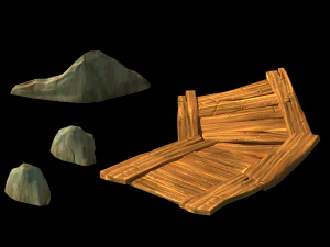 broken - wooden bridge - stone 06 3D Model