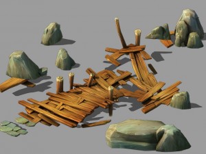 broken - wooden bridge - stone 08 Modelo 3D