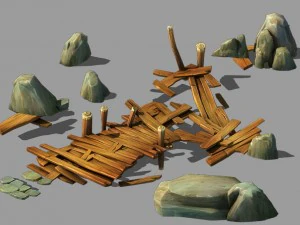 roto - puente de madera - piedra 08 Modelo 3D