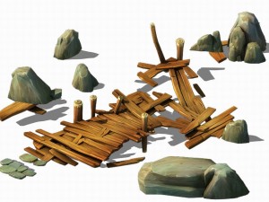 broken - wooden bridge - stone 08 3D Model
