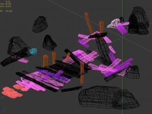 broken - wooden bridge - stone 08 3D Model
