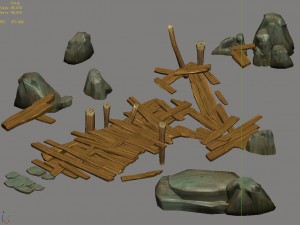broken - wooden bridge - stone 08 3D Model