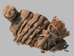 stone statue group - broken - buddha image 04 3D Model