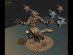 evil creator - werewolf statue 01 3D Model