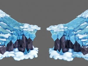 au fond des montagnes enneigées - échelle de pierre 03 Modèle 3D