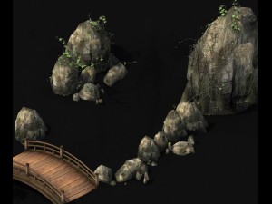 war corps - river wooden bridge stone 01 Modèle 3D