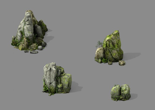 covered with moss - stone 02 3D Model .c4d .max .obj .3ds .fbx .stl .blend 