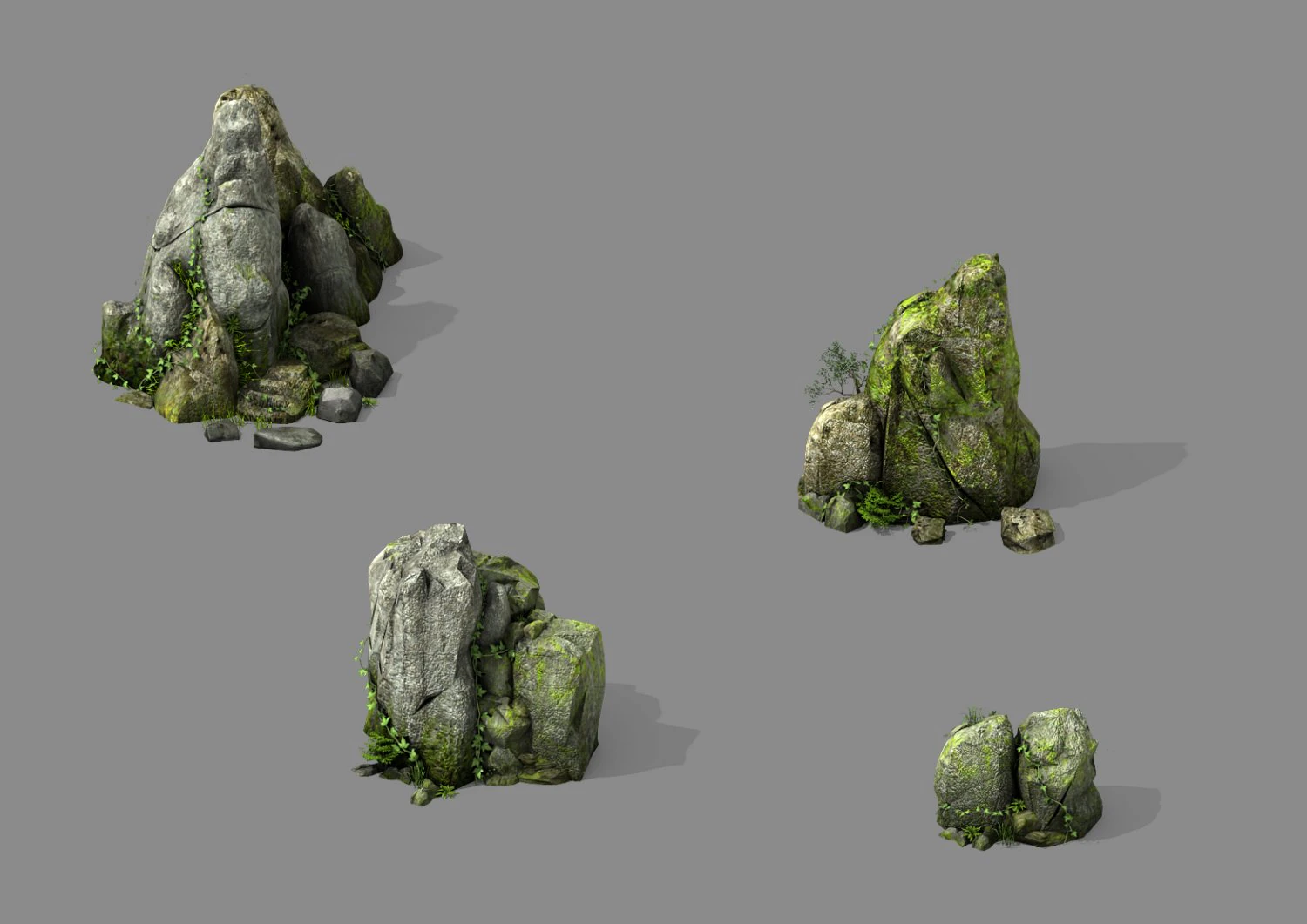 covered with moss - stone 02 3D Model .c4d .max .obj .3ds .fbx .stl .blend 