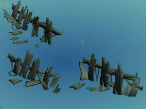 broken - wooden bar 1-3 3D Model