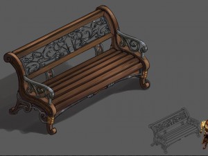 church hospital - benches 03 3D Модель