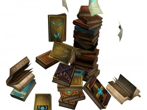 biblioteca - mont&oacute;n de libros desordenados con fantasmas Modelo 3D