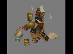 library - heap of messy books with ghosts 3D Model