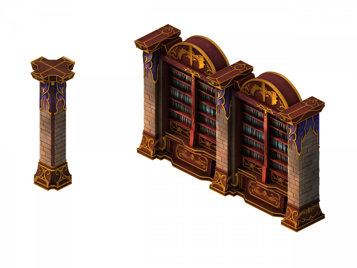 library - bookshelf 03 3D Model .c4d .max .obj .3ds .fbx .stl .blend 