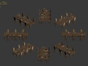 library - reading tables and chairs 01 3D Model