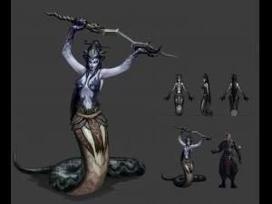 low poly 3d monster - black wind snake girl 3D Model