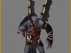 monstro 3d low poly - lobo fino flagman Modelo 3D