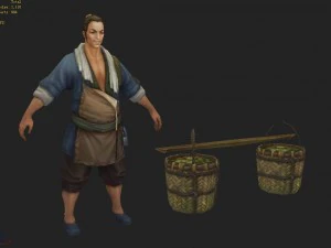 low poly 3d characters-fruit stall 3D Model