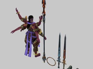 low poly 3d characters-three heads six arms 3D मॉडल