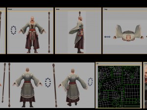 low poly 3d characters - shaolin temple sticks 3D Model