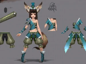 petite fille renard - costume l&eacute;ger 02 Modèle 3D