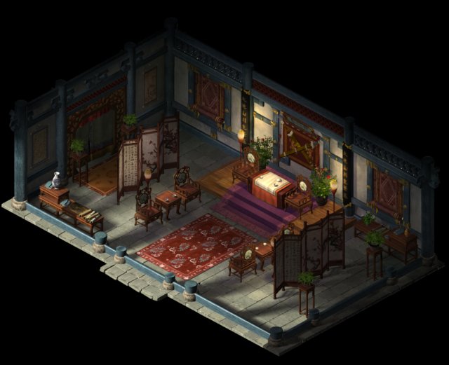 qin qiong mansion-living room 12 3Dモデル .c4d .max .obj .3ds .fbx .stl .blend 