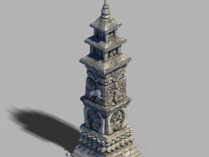 tempel-stenen-toren-decoratie 3D Model