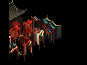 song dynasty-silk workshop-drying field Model 3D