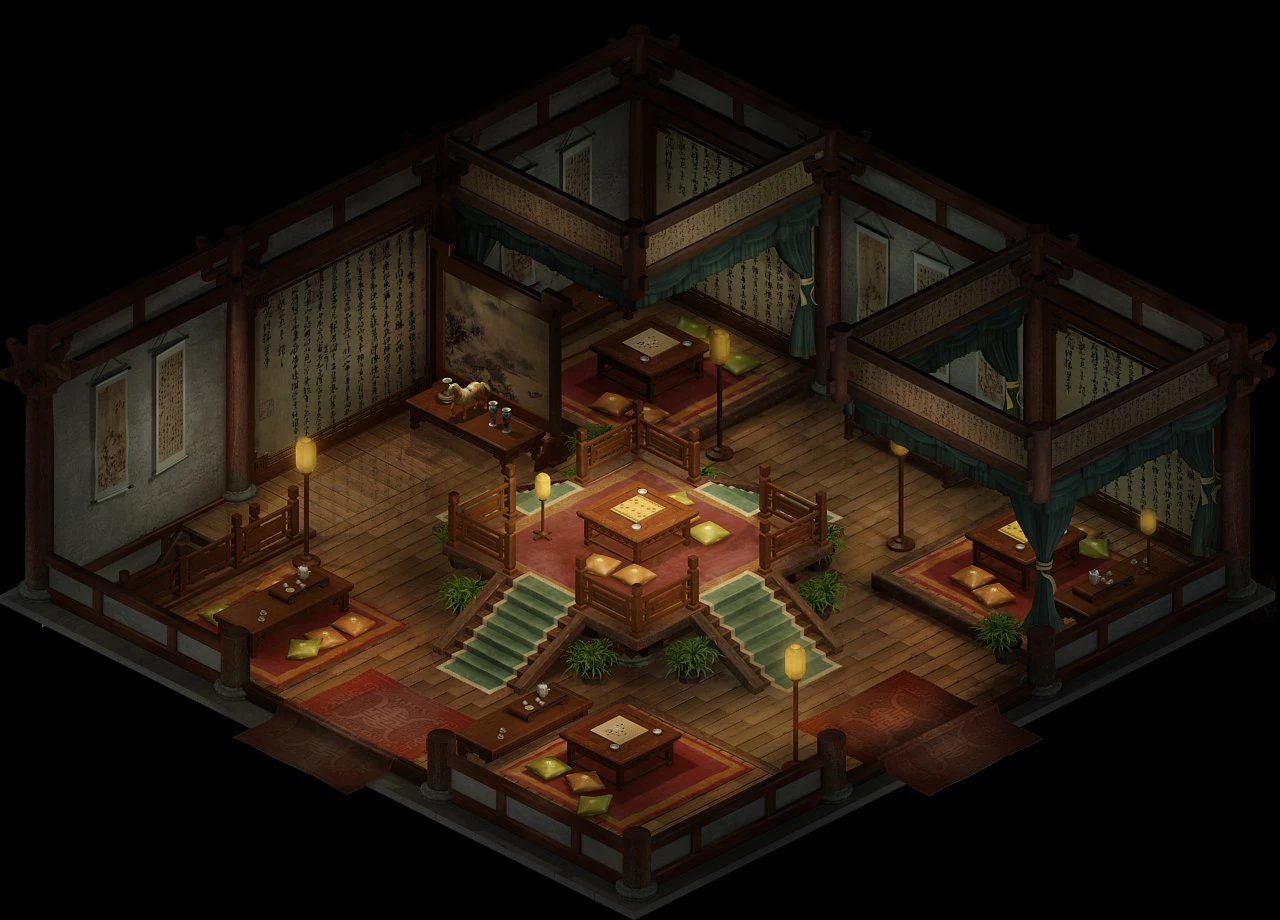 tang people-tea house-upstairs 3D Model .c4d .max .obj .3ds .fbx .stl .blend