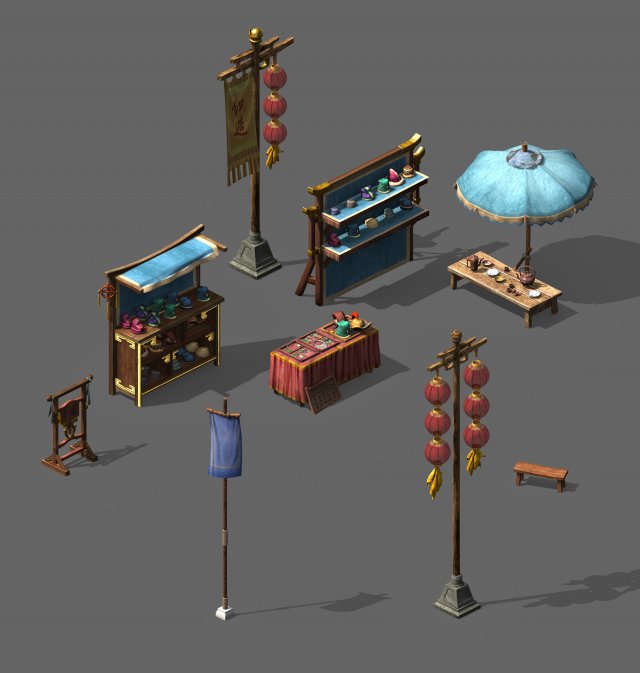 tongxinfang-small vendor props 3D Модель .c4d .max .obj .3ds .fbx .stl .blend 