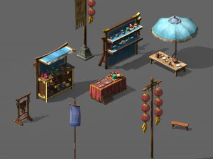 tongxinfang-kleine Verk&auml;ufer-Requisiten 3D Modell