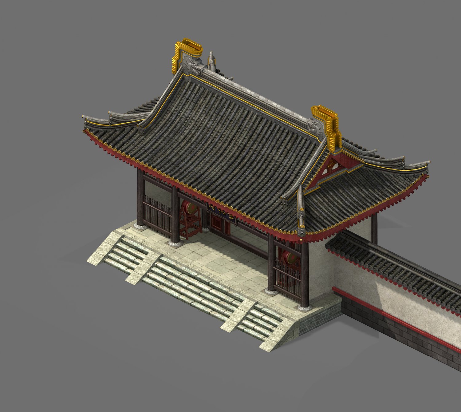 Gate 3d model. Song Dynasty Roof PNG.