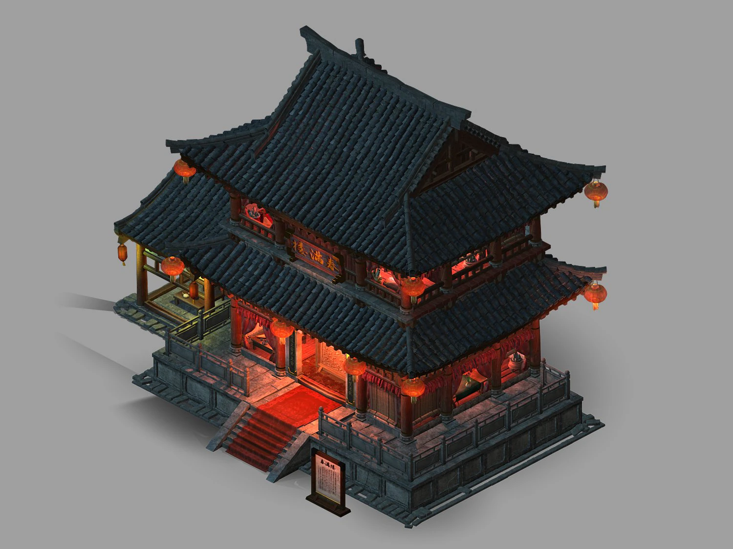 china-restaurant-brothel-chun man lou 3D Model .c4d .max .obj .3ds .fbx .stl .blend