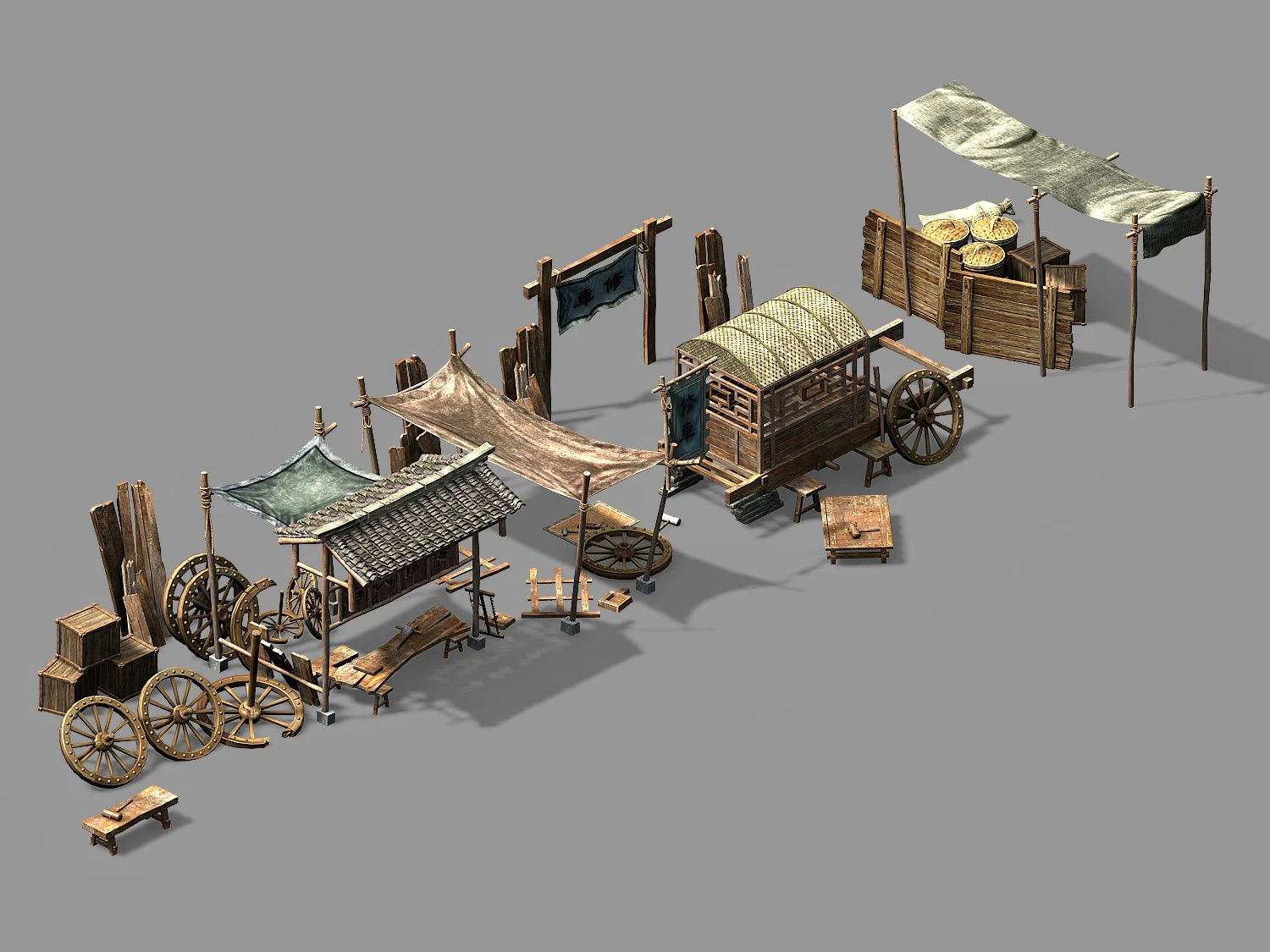 song dynasty-props-maintenance car 3D Model .c4d .max .obj .3ds .fbx .stl .blend 