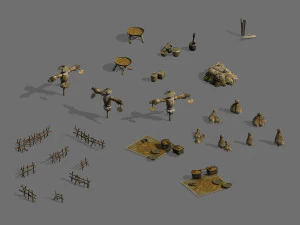 비석 벽 나무 소품 3D 모델