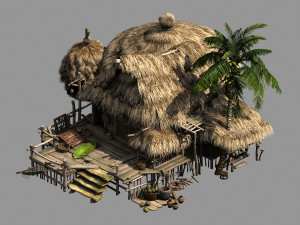 thatched house-village head-leaders home Model 3D