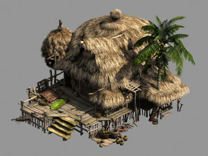 thatched house-village head-leaders home 3D Model