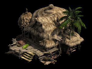 thatched house-village head-leaders home 3D Model