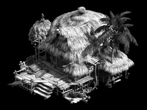 thatched house-village head-leaders home 3D Model