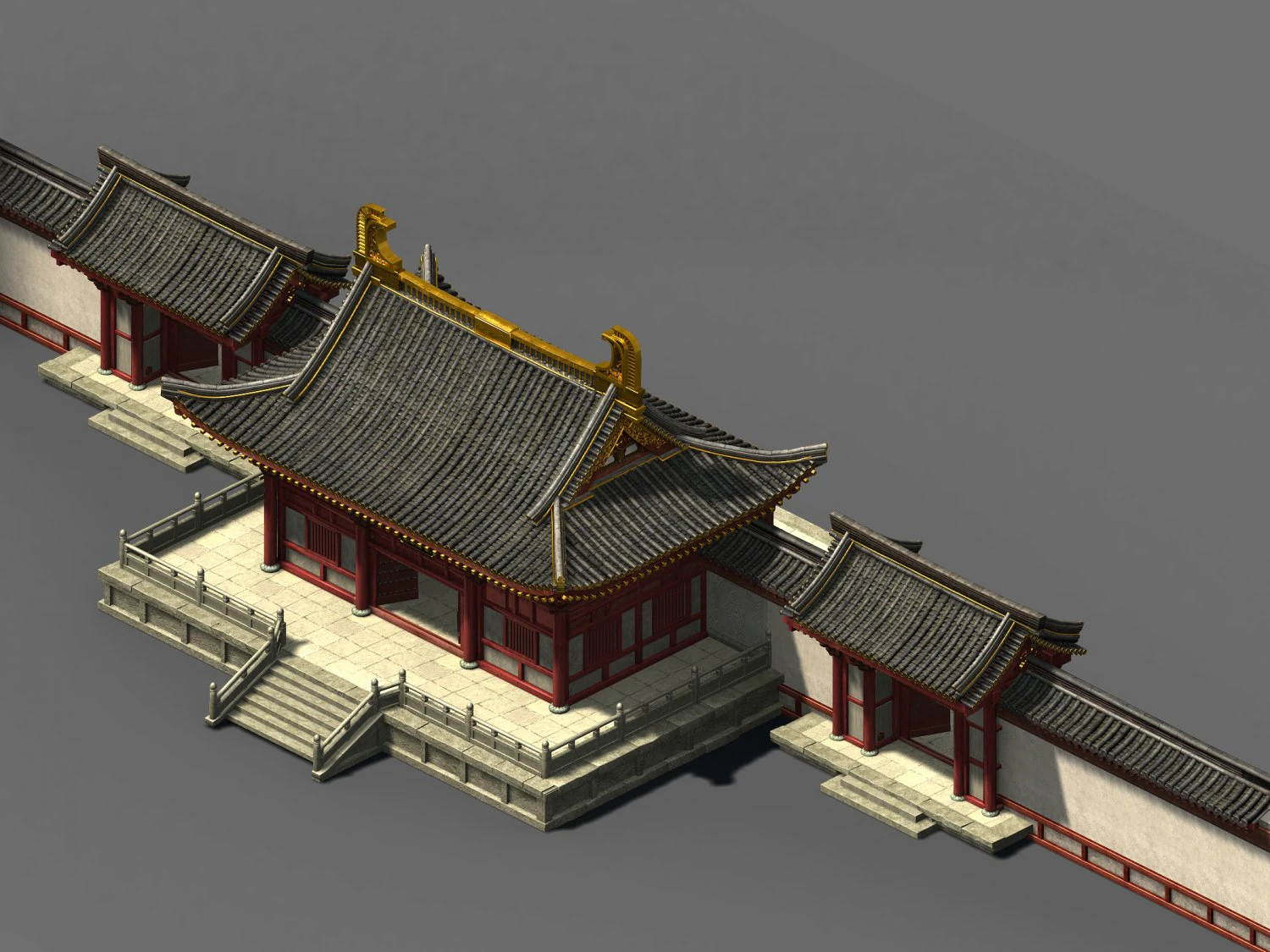 large mansion-continuous gate 32 3D Model .c4d .max .obj .3ds .fbx .stl .blend 